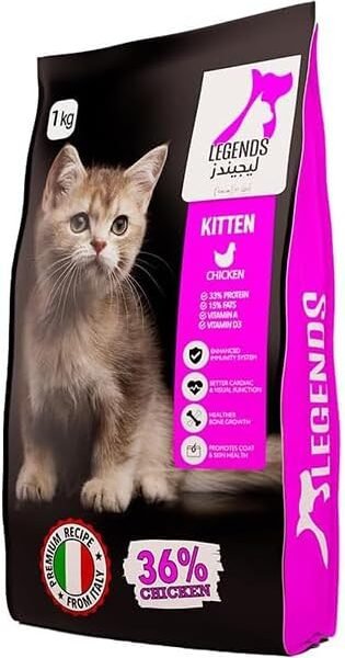LEGENDS Premium Kitten Dry Cat Food, Chicken Formula with 36% Protein (1kg)